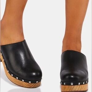 Steve New York platform clogs mule black leather shoe studded size 8